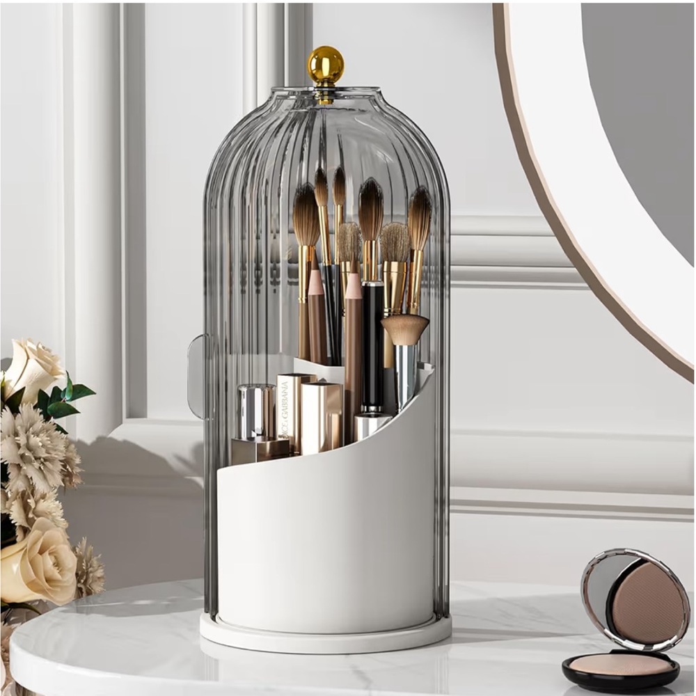 ✨BNWT - Makeup Brush Holder with Lid 360 Rotating Dust Proof Organizer - Gray✨